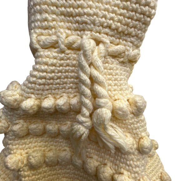 Handmade Women’s Cream White Cotton Crochet With Textured Bobble Shoulder Bag - Picture 8 of 10